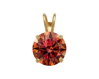 14k Gold Watermelon Red Moissanite Pendant 0.25-2.75ct D VVS1 Diamond Brilliant Round Solitaire 14K Yellow, White Gold Charm GIA certified