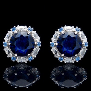 2.00 CT Blue Sapphire Halo Marquise Created Diamond Earrings 14k White Gold