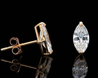0.50-1.90ct Marquise Cut Solitaire Earrings Studs Real 14K White Gold Heavy Basket