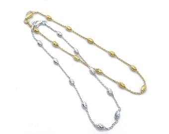 Mooncut Ball 5mm Beaded Anklet Silver / Yellow Gold Tone Real Sterling Silver 925 9"