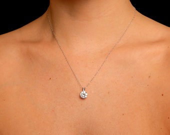 Brilliant Round 2ct Created Diamond Solitaire Pendant Solitaire 14K Yellow Gold Charm VVS1, for women, minimalist