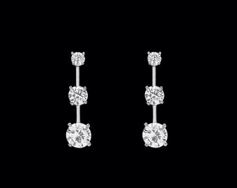 1.20CT T.W. Round Cut Created Diamond Earrings 14K White Gold Graduated Studs