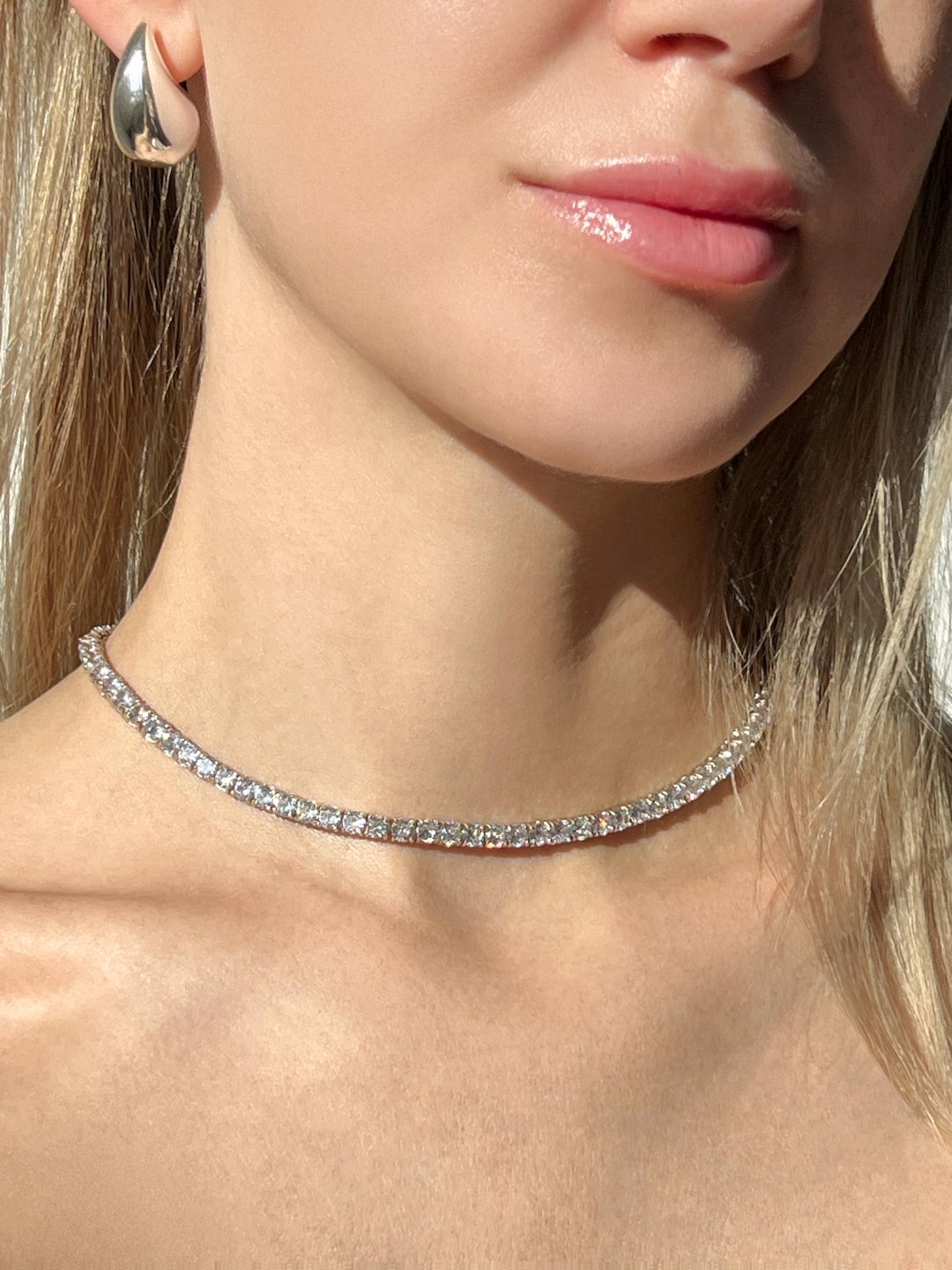 3mm Tennis Necklace 925 Sterling Silver | CZ Diamond Choker