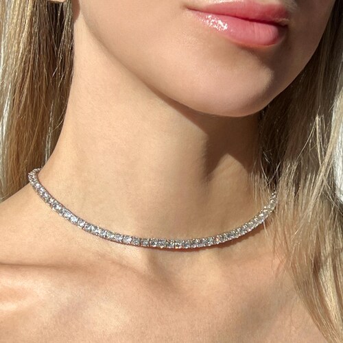 3mm Tennis Necklace 925 Sterling Silver | CZ Diamond Choker