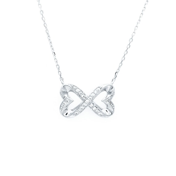 0.25tcw Infinity Love Created Diamond Heart Pendant 14k White Gold Necklace 16/"