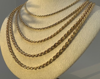 Rope Chain 1mm-8mm Twisted Necklace Sterling Silver 925 Yellow gold Tone 925 (16"-30"), for men, for women
