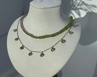 Cleopatra Style Bezel Natural Gemstones Chain Necklace Solid 14K Yellow / White Gold 2.25TCW Topaz / Peridot / Amethyst / Garnet / Sapphire