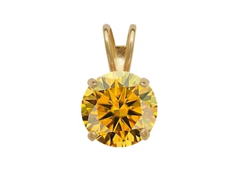 14k Gold Yellow Moissanite Pendant 0.25ct - 2.75ct D VVS1 Diamond Brilliant Round Solitaire 14K Yellow Gold, White Gold Charm GIA certified