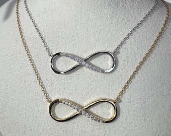 Infinity Necklace 0.20tcw Created Diamond 925 Sterling Silver 16"-18" Chain or 14k Yellow Gold Tone