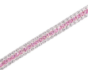 Tennis Bracelet 8mm 15.00TCW Princess Cut Three-rows Created Diamond & Tourmaline 925 Sterling Silver