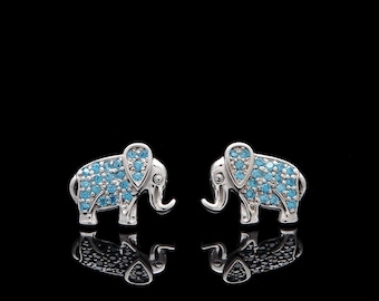 Real 14K Yellow or White Gold Elephant Earrings 0.15tcw Simulated Gemstones Screwback Studs