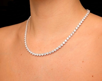 Milgrain Tennis Necklace 5mm 12.00-55.00TCW Created Diamond 925 Solid Sterling Silver