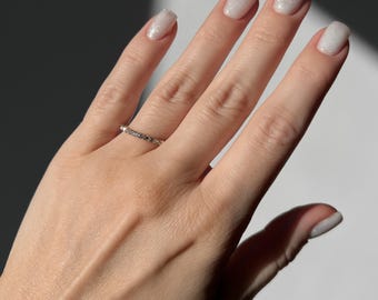 14K Gold Eternity Ring 1.5mm CZ Diamond Band, Ultra Thin Full Eternity Ring, Delicate Stackable Wedding Band, Simulated Diamond Ring