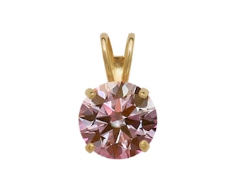 14k Gold Pink Moissanite Pendant 0.25-2.75ct D VVS1 Diamond Brilliant Round Solitaire 14K Yellow Gold, White Gold Charm GIA certified