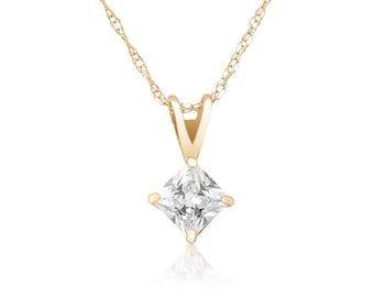 Princess Cut Moissanite Pendant Diamond 0.70-3.00ct  14K Yellow or White Gold Charm