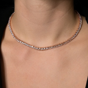 Collier tennis 4 mm 24,00-45,00TCW Diamant rond rond en argent sterling 925 massif / couleur or jaune / chaîne couleur or rose