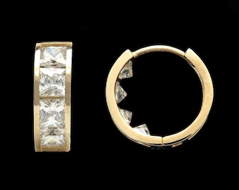 2.32Ct Princess-cut Created Diamond Huggie Earrings Solid 14K White Gold VVS1 14mm