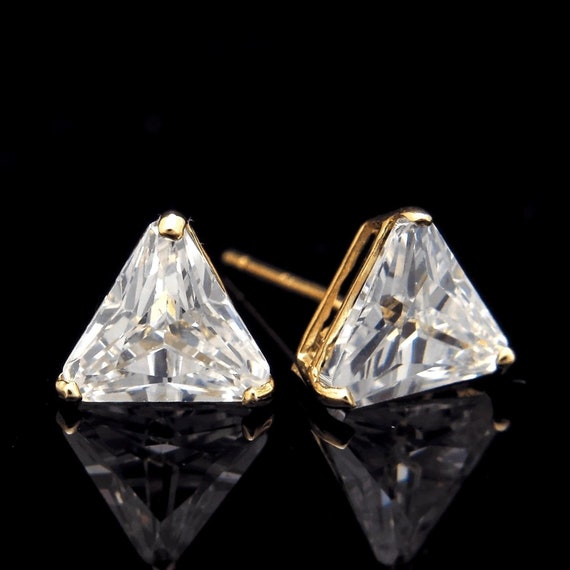 1 5 Ct Triangle Cut Created Diamond Stud Earrings 14k Solid Etsy