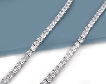 Tennis Necklace 5mm 45.00-95.00TCW Asscher Created Diamond 925 Solid Sterling Silver