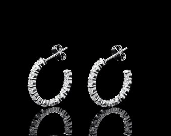 1.68CT Created Diamond Hoop Double Sided Earrings 925 Sterling SIlver / Yellow Gold Tone / Rose Gold Tone