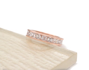 4.00 TCW Princess Created Diamonds Eternity Channel Ring 925 Sterling Silver Rose Gold Tone