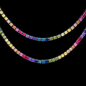 Tennis Halskette 3mm 13.75-45.00TCW Runde Farbe Edelstein Regenbogen 925 Massiv Sterling Silber