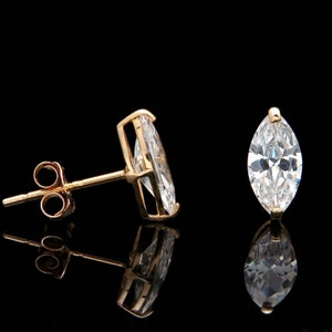 1.00ct Marquise Cut Solitaire Earrings Studs Real 14K Yellow Gold Heavy Basket