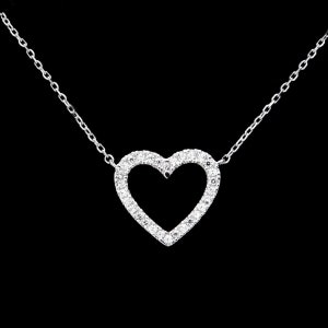 16&quot; Open Heart Love Necklace 14k White Gold 0.15tcw Created Diamond Pendant