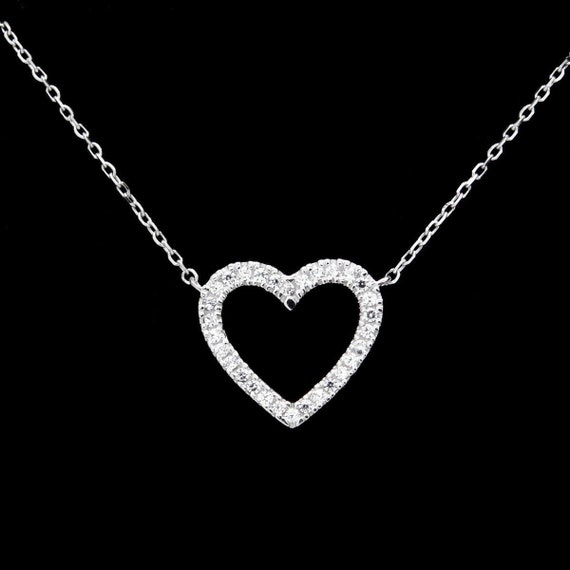 16 Open Heart Love Necklace 14k White Gold 0.15tcw | Etsy