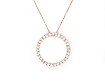 Open Circle Pendant 0.92ct.T.W. Created Diamond 14K Solid Yellow Gold 20mm or 25mm