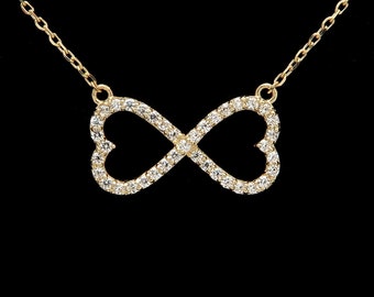 0.35tcw Infinite Love Created Diamond Double Heart Necklace 14K Yellow Gold 16"