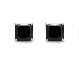 14k White Gold 6.00 ct. T.W. Black Princess-cut Created Diamond Solitaire Earrings, Push-back
