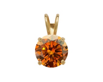 14k Gold Orange Moissanite Pendant 0.25ct-2.75ct D VVS1 Diamond Brilliant Round Solitaire 14K Yellow Gold, White Gold Charm GIA certified