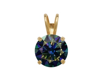 14k Gold Rainbow Blue Moissanite Pendant 0.25-2.75ct D VVS1 Diamond Brilliant Round Solitaire 14K Yellow Gold,White Gold Charm GIA certified