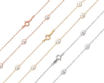 Bezel Station Created Diamond Minimalist By The Yard Chain Bracelet Solid 14K Yellow / White / Rose Gold 3.00TCW, , for women, wedding