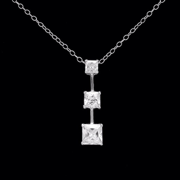 2.00ct Princess Cut Three-Stone Graduated Created Diamond Pendant 14k White Gold