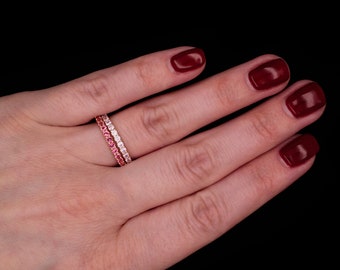 1.00ct T.W. Created Gemstone Eternity Ring 925 Sterling Silver Gold Tone 2mm