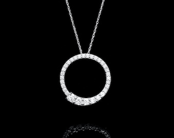 Journey Circle Pendant 3/4ct.T.W. Created Diamond 14K Solid Yellow/White Gold 20mm