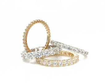 1.00ct-3.50ct Brilliant Created Diamond Full Eternity Ring Solid 14k Rose Gold Wedding Band, Anniversary, gift for her