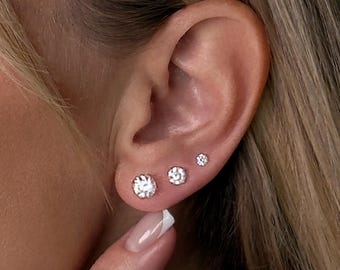 14k Gold Created Diamond Earrings Push-back, Round Cut Studs, Wedding Gift, Everyday Dainty Jewelry