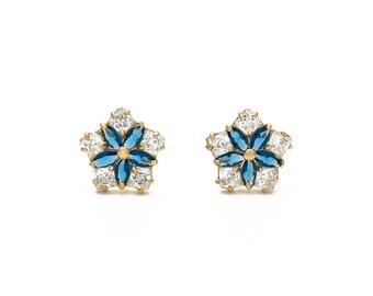 1ct Marquise Sapphire Princess Created Diamond Pentagon Earrings 14k Yellow Gold