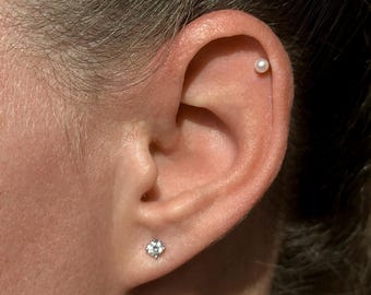 Natural Pearl Flat Stud Earring | 14k Gold Flat Back Piercing Stud | Minimal Everyday Cartilage & Lobe Earring | SINGLE