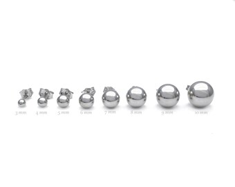 925 Solid Sterling Silver or Yellow gold Tone 3mm-10mm Ball Earrings, Push-back