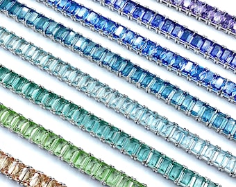 Tennis Bracelet 6mm 12.00TCW Emerald Cut Created Gemstone 925 Sterling Silver