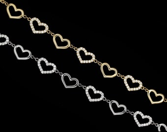 1.35TCW Round Cut Created Diamond Open Heart Bracelet 925 Sterling Silver