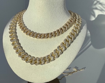 Pave Miami Cuban Curb Link Chain Necklace 8mm Created Diamond 5.88TCW Box Chain Sterling Silver 925 Gold Tone 10"-28"