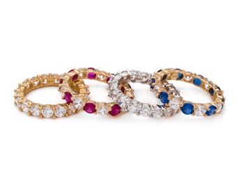 3.50ct Brilliant Created Diamond & Gemstones Full Eternity Ring Solid 14k Yellow Gold Band