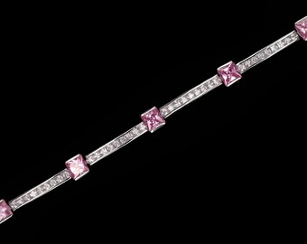 Tennis Bracelet 4.5mm 11.00TCW Princess Cut Created Diamond Tourmaline 925 Sterling Silver