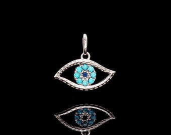 Evil Eye Pendant 0.15tcw Created Topaz Sapphire 14k White Gold Charm