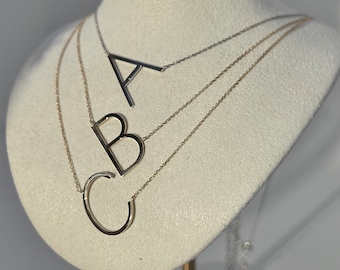 Large Letter Initial Necklace 14k Yellow or White Gold Pendant 16" + 2" extension chain Big Charm